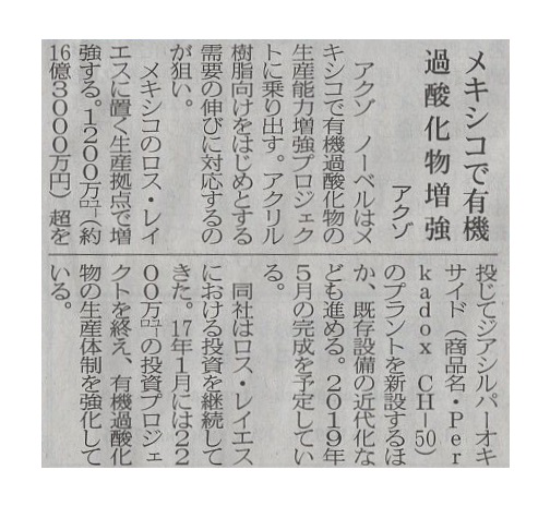 メキシコで有機過酸化物増強