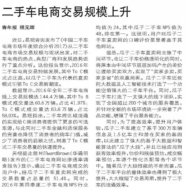 二手车电商交易规模上升