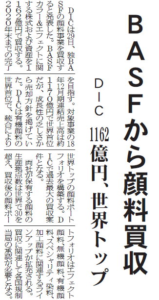 独BASFから顔料買収
