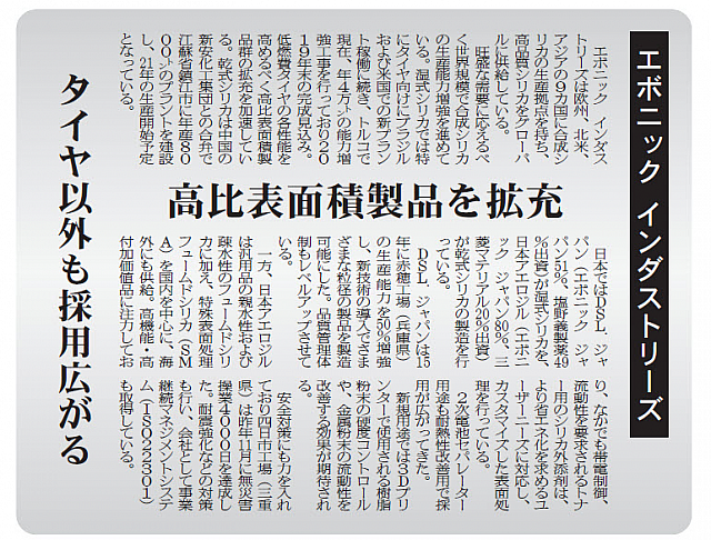 高比表面積製品を拡充