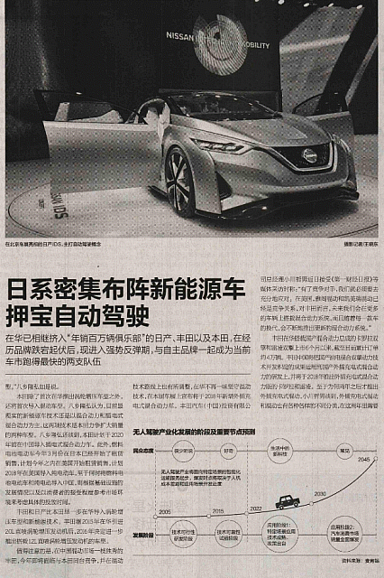 20160429 China Business News Japanese intensive lineup of new energy vehicles betting on autopilot archiving