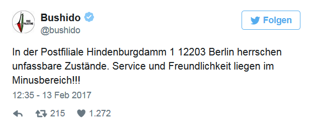 2017-02-15 14 12 07-Gangster-Rapper Bushido beklagt sich über Service in Berliner Postfiliale Ber
