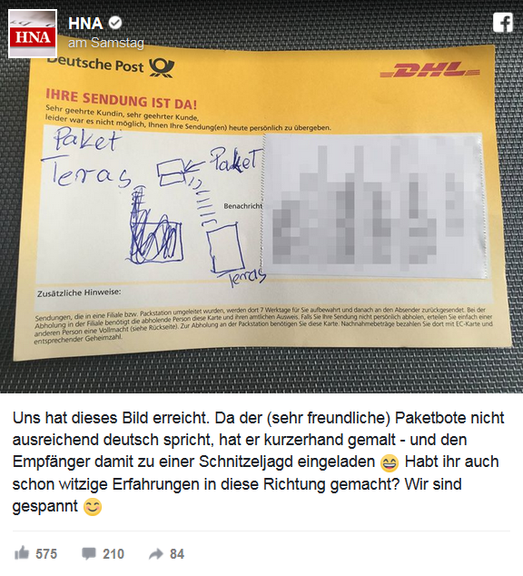 2017-07-17 04 55 18-Zeichnung auf DHL-Zettel Bote hinterlässt Empfänger ein Rätsel - FOCUS Online