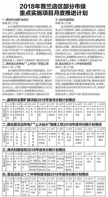 2018年普兰店区部分市级重点实施项目月度推进计划
