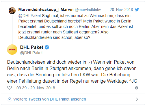 2018-11-29 17 01 37-DHL vergeigt Zustellung und beschimpft Kunden Die einzige Scheiße ist Ihr Rumg