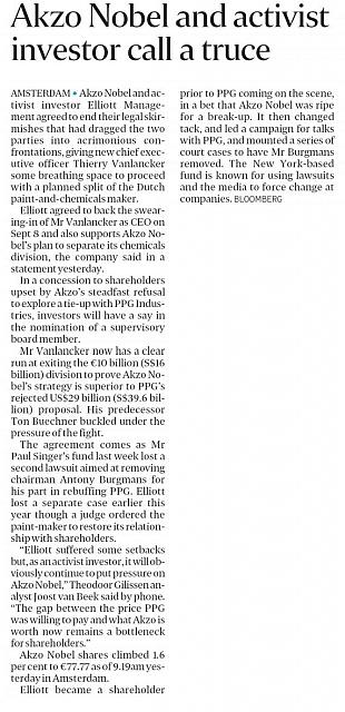 Akzo Nobel and activist investor call a truce