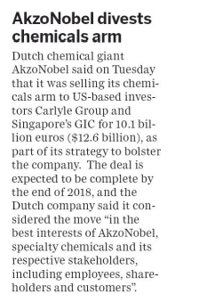 AkzoNobel divests chemicals arm