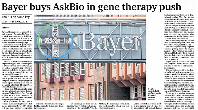 Bayer buys AskBio in gene therapy push