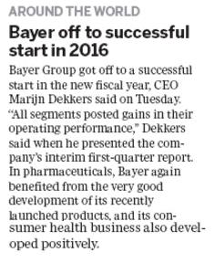 Bayer off to successful start in 2016