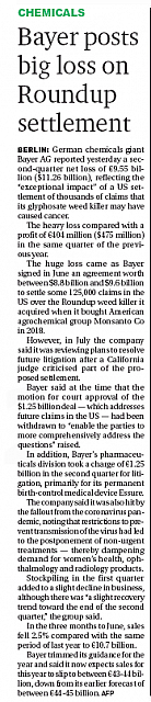 Bayer posts big loss on Roundup settlement 