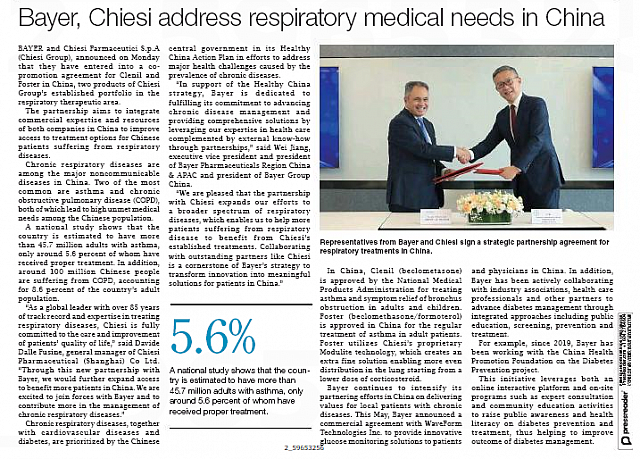 Bayer, Chiesi address respiratory medical needs in China