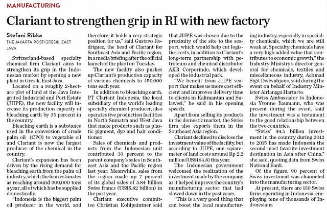 Clariant to strengthen grip in RI with new factory