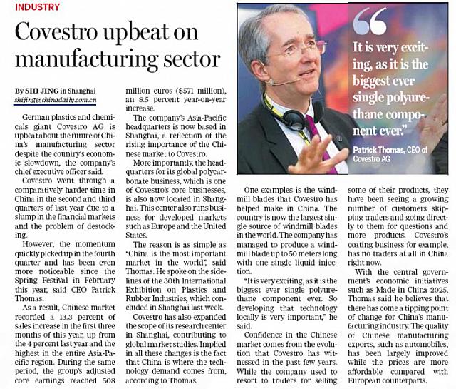 Covestro upbeat on manufacturing sector