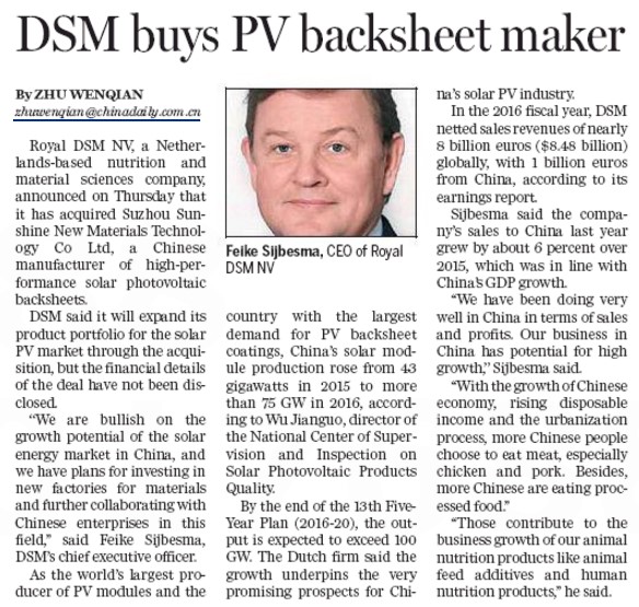 DSM buys PV backsheet maker