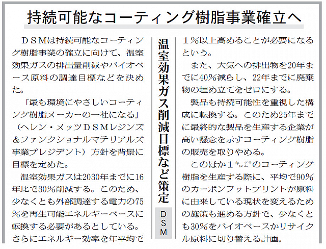 DSM、持続可能なコーティン