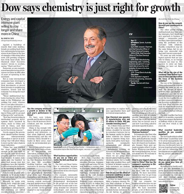 Dow says chemistry is just right for growth