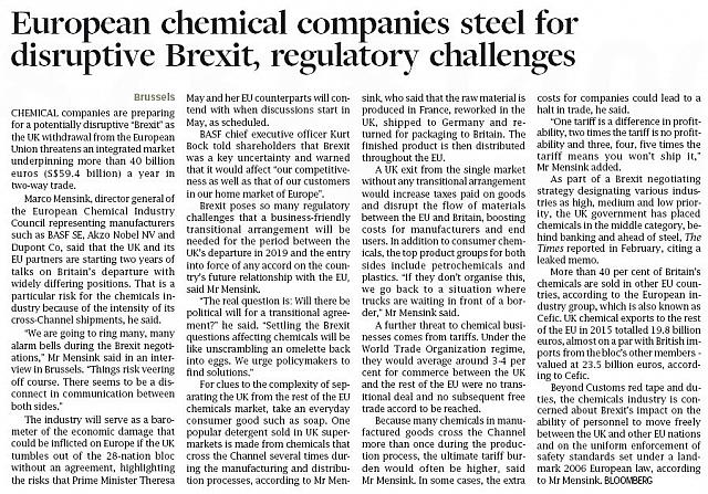 European chemical companies steel for disruptive Brexit, regulatory challenges