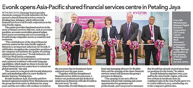 Evonik opens Asia-Pacific shared financial services centre in Petaling Jaya