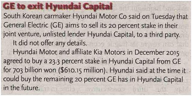 GE to exit Hyundai Capital