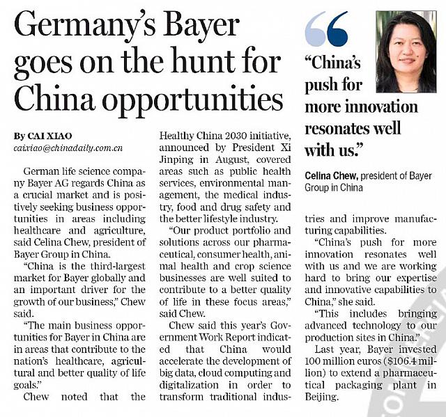 Germany‘s Bayer goes on the hunt for China opportunities