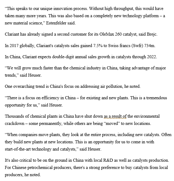 Macro trends in US, China to drive Clariant’s catalysts growth2