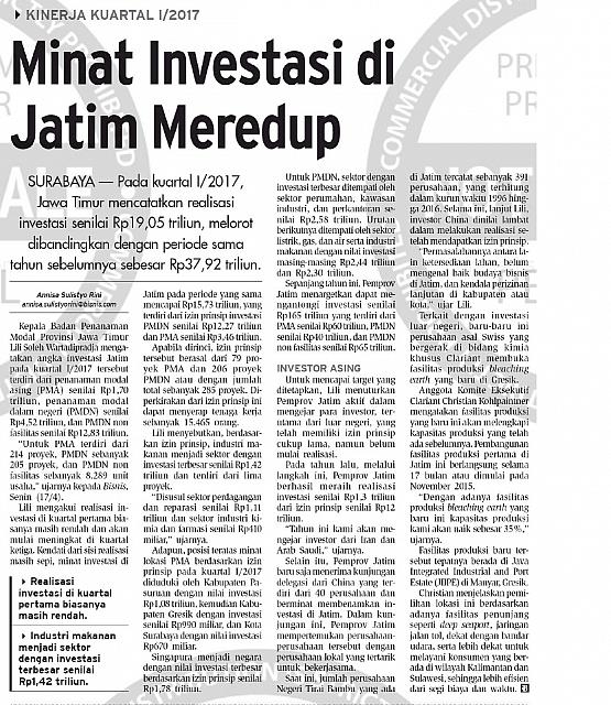 Minat Investasi di Jatim Meredup