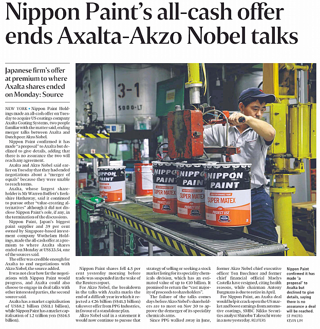 Nippon Paint’s all-cash offer ends Axalta-Akzo Nobel talks