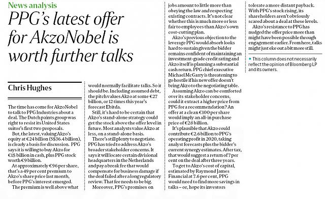 PPG’s latest offer for AkzoNobel is worth further talks