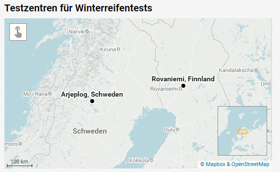 Testzentren für Winterreifentests