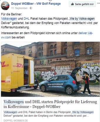 facebook Volkswagen und DHL