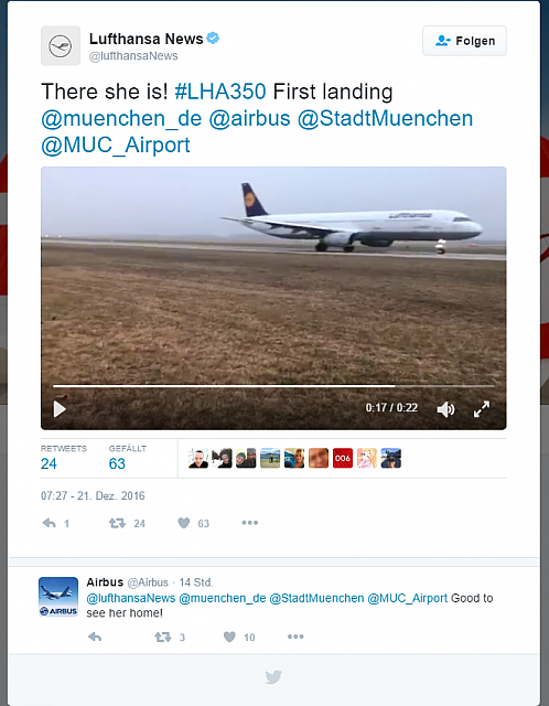 first landing 2016-12-22 06 24 51-Lufthansa News auf Twitter There she is! #LHA350 First landing @muenchen de @a