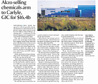 Akzo selling chemicals arm to Carlyle, GIC for SGD 16.4 billion