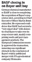 BASF closing in on Bayer unit buy