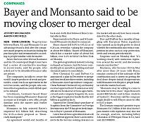 Bayer and Monsanto said to be moving closer to merger deal