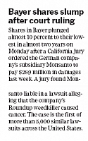 Bayer shares slump after court ruling