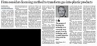 Firm considers licensing method to transform gas into plastic products