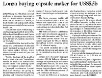 Lonza buying capsule maker for USD5.5b
