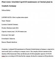 Scheduled April EO maintenance at Clariant plant in Gendorf, Germany